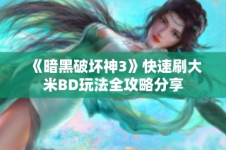 《暗黑破坏神3》快速刷大米BD玩法全攻略分享